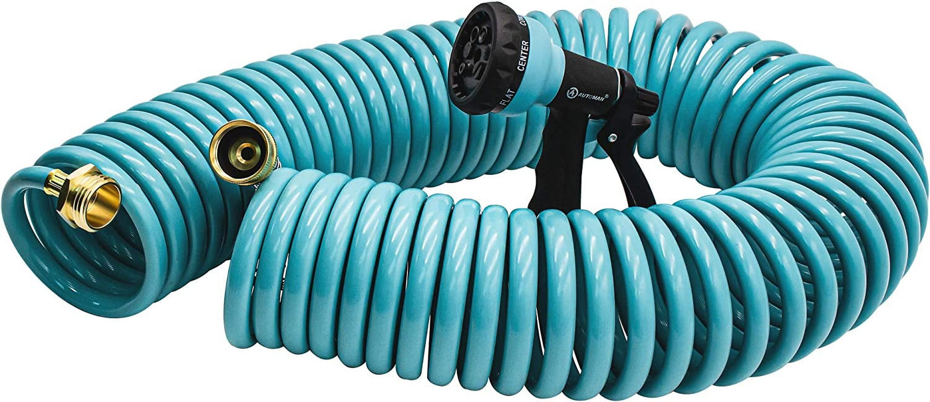 50ft EVA Curly Garden Hose with Brass Connectors, Retractable, 7-Pattern Sprayer