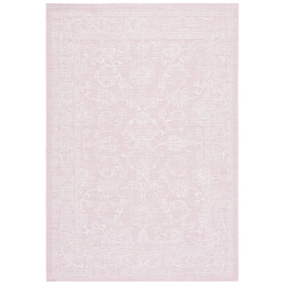 SAFAVIEH Courtyard Darin Botanical Indoor/Outdoor Area Rug, Soft Pink/Ivory, 4' x 5'7"