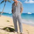 thumbnail image 2 of Awwp Men Set Summer Matching Set for Men Holiday Shor Sleeve Shirts 2 Piece Sets Trendy Long Pants Button Button With Hooded Dark Gray XL, 2 of 6