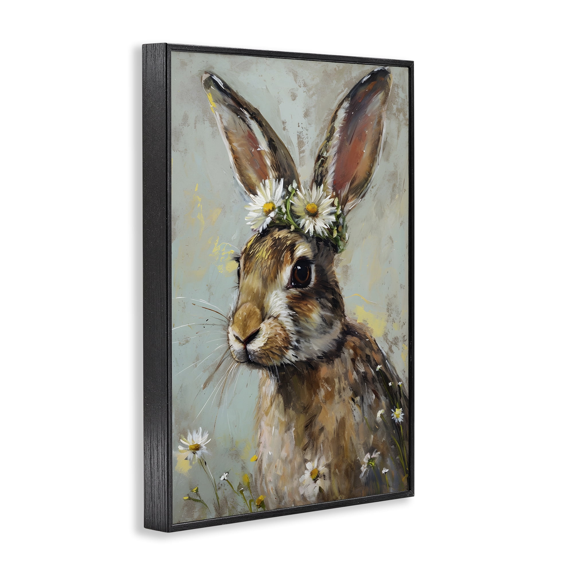 Stupell Industries Bunny & Daisy Crown Animals & Insects Painting Black Framed Art Print Wall Art, 20 x 30