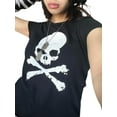 thumbnail image 3 of Aunavey Womens Funny Skull Graphic Crop Tops Summer Crew Neck Short Sleeve Tee Shirts, 3 of 6