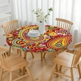 thumbnail image 3 of Tablecloth Retro Vintage Floral Paisley Pattern Waterproof Round Cover with Elastic Edges and Back for Dining, 3 of 7