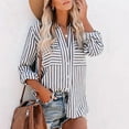 thumbnail image 6 of EINCcm Blouses for Women, Casual Button-Down Shirts V Neck Roll Up Cuffed Long Sleeve Striped Tops with Pockets, Summer Fall Womens Tunic Tops Blouses Tees Shirts, 6 of 10