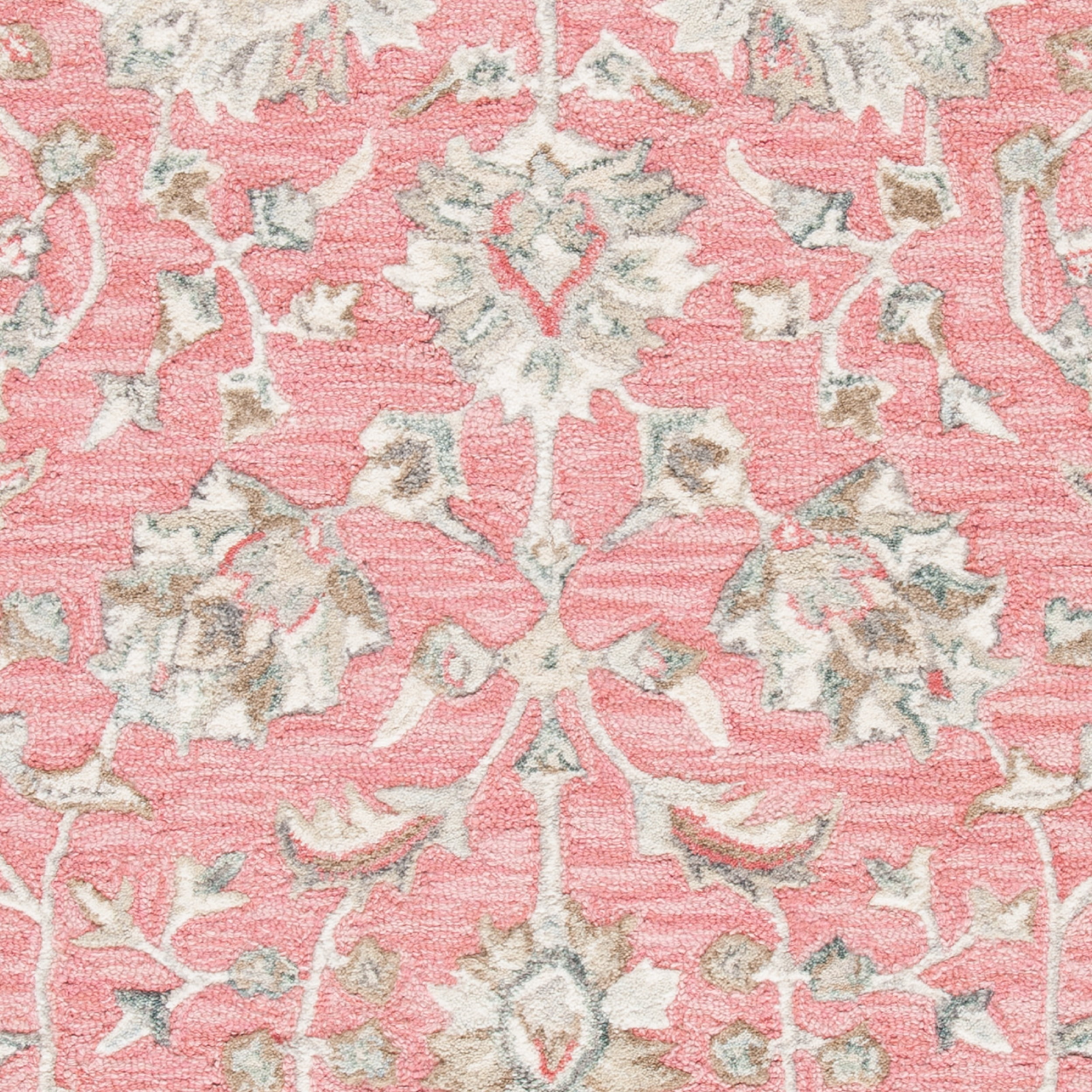 SAFAVIEH Glamour Pierce Floral Bordered Wool Area Rug, Pink/Beige, 5' x 8'