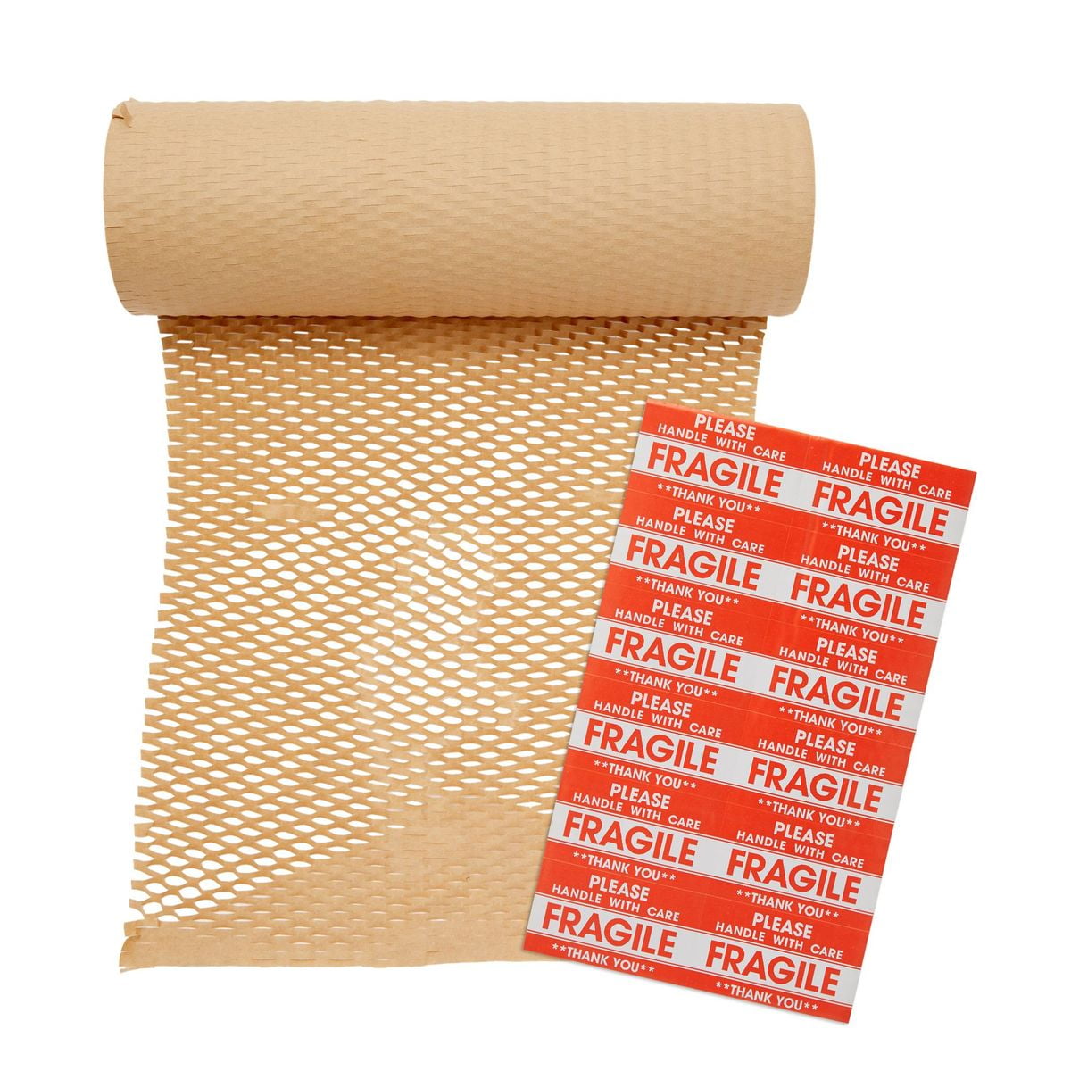 Honeycomb Packaging Paper Cushioning Wrap Paper 12 Inch x 164 Feet Packaging Wrapping Paper Kraft Protective Packaging Paper Wrap Roll with 500 Pieces Fragile Sticker Labels for Packing and Moving 