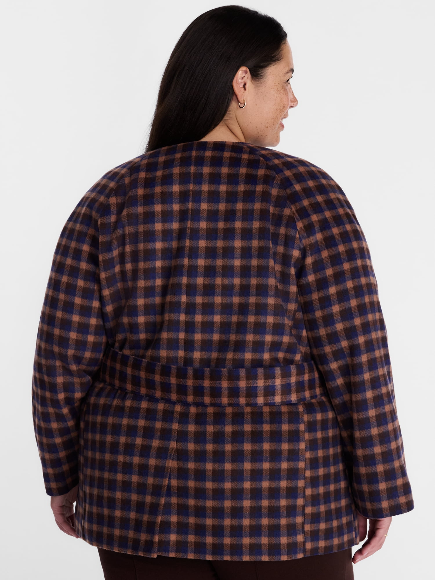 Terra & Sky Women’s Plus Belted Button Front Coat with Long Sleeves, Sizes 0X-5X