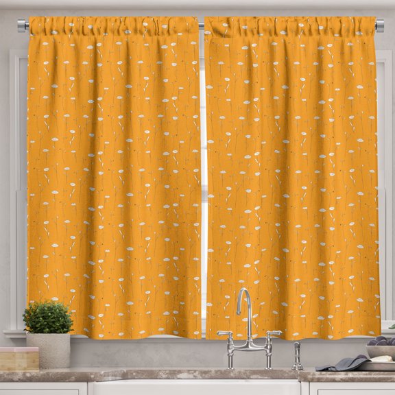 Ambesonne Orange Kitchen Curtains, Abstract Doodle Flowers, 55"x45", Orange and White