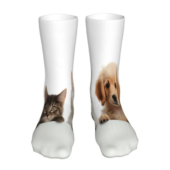KLL Cute Kittens And Puppy Print Womens Crew Socks Athletic Middle Tube Long Socks Novelty Socks Gifts For Men