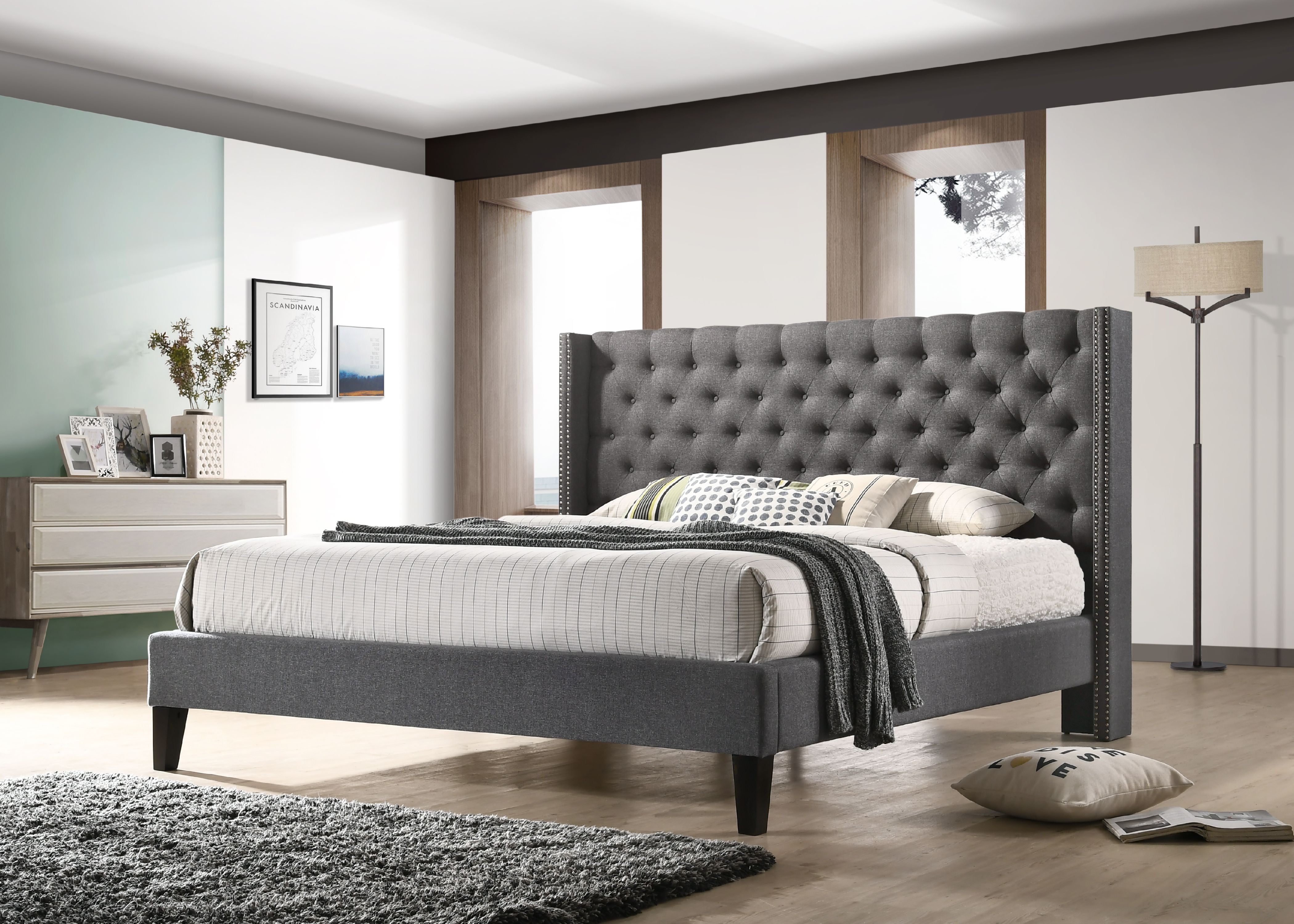 Pacifica Queen-Size Tufted Upholstered Platform Contemporary Bed in ...