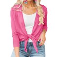 thumbnail image 2 of Womens Sheer Tie Knot Bolero Cardigan Summer Long Sleeve Lightweight Open Front Cover Up Crop Tops, 2 of 7