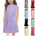 thumbnail image 1 of Milgrthf Robe d'Été Mini à Manches Flottantes pour Filles, Ample Plissée Mignonne Ligne A Col Rond Robes de Plage pour 0-6 Ans Rose Vif 2 Ans, 1 of 4