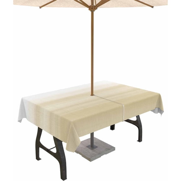 Outdoor Tablecloth with Umbrella Hole and Zipper 60 x 102 Inch Abstract Rustic Beige White Gradient Table Cover for Rectangular Tables Waterproof Tabletop Collection for Patio Garden Picnic Camping