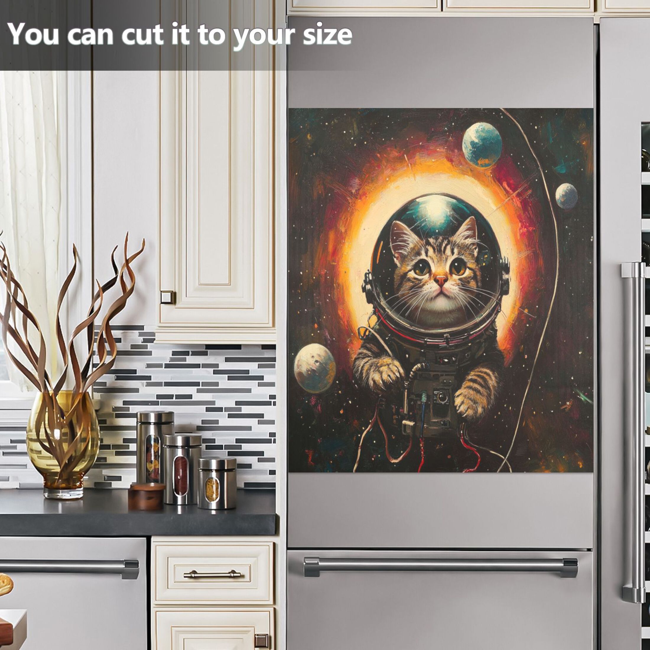 Dishwasher Magnetic Sticker 23x26 Inch Refrigerator Magnetic Sticker Washing Machine Magnetic Sticker Kitchen Panel Magnetic Sticker Home Decor Astronaut Black Cat