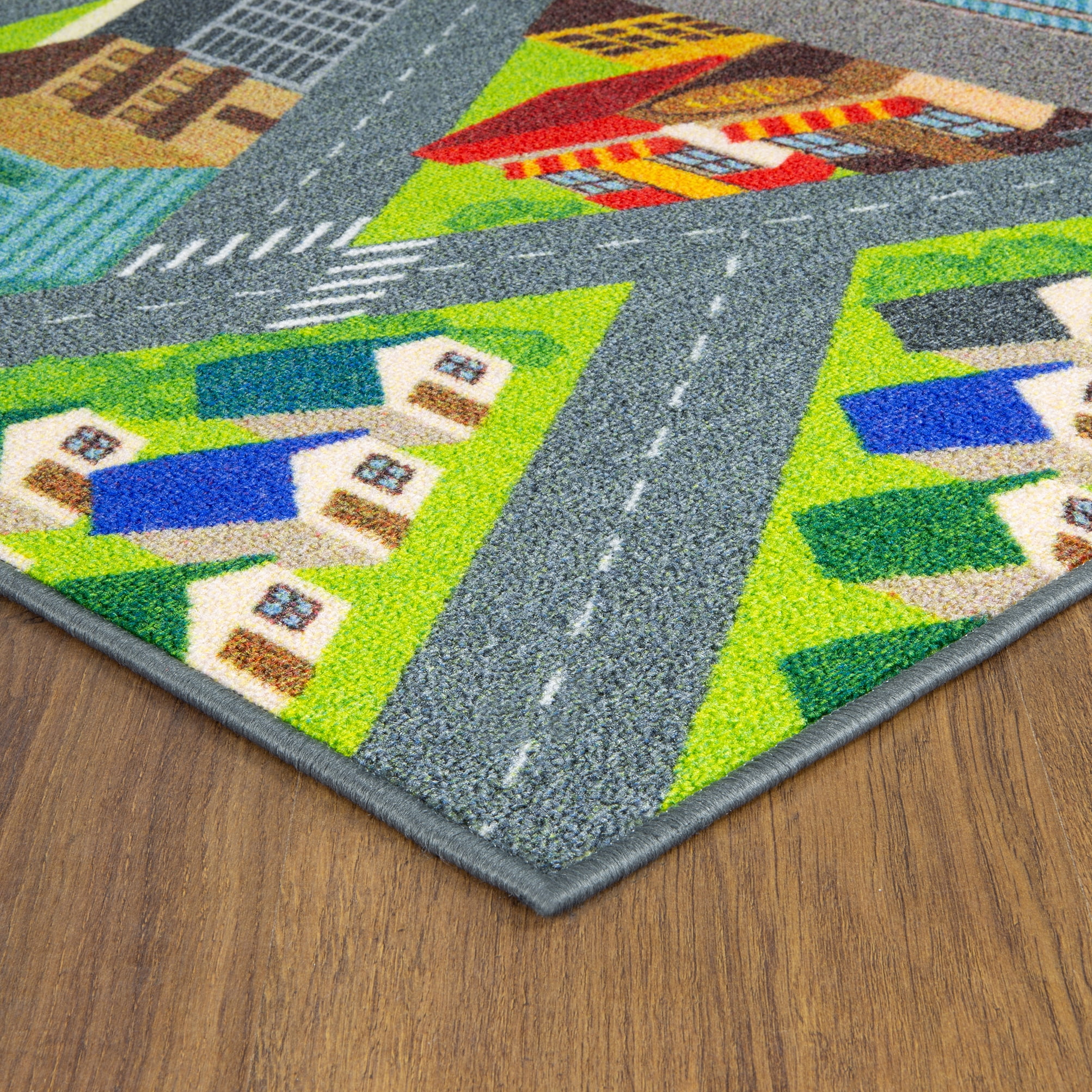KC Cubs Playtime Collection Multicolored Polypropylene Road Map Educational Area Rug - 5'0" x 6'6"