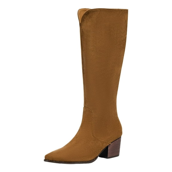 YLYL Womens Knee High Boots Pointed Toe Suede Boots Heel Slouchy Tall Fall Shoes with Side Zipper