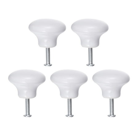 5pcs Durable Round Ceramic Kitchen Cupboard Cabinet Drawer Door Knobs Pull Handles - Size S (White)