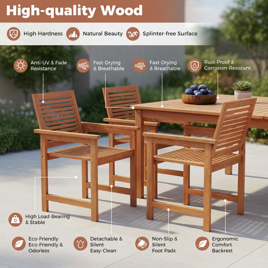 Hommoo 2-Piece Wood Patio Chair Set with Ergonomic 105° Backrest, Slatted Breathable Seat & Rustic Outdoor Design for Deck, Porch, Garden & Backyard, Natural