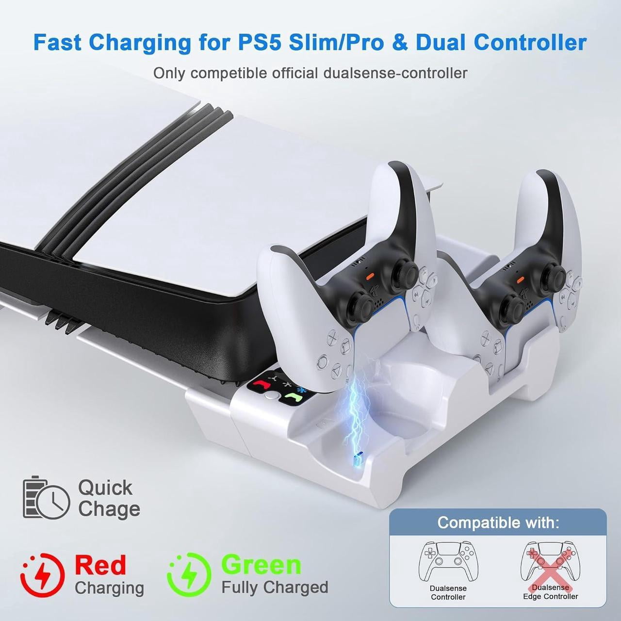 Horizontal Cooling Station for PS5 Slim/Pro Disc/Digital Edition with Controller Charger, 3-Level Cooling Fan Station Stand for PlayStation 5 Slim/Pro Console (NOT Fit 2020 PS5)
