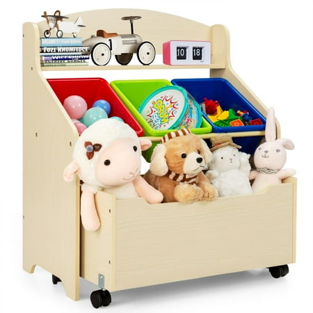 Giantex Wooden Kids Toy Storage Organizer, Toddler Furniture Storage