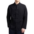 thumbnail image 3 of Skymirror Men Autumn Chinese Style Shirt Top Mandarin Collar Long Sleeve Pockets Disc Button Traditional Kung Fu Tai Chi Shirt Tang Tops Uniform, 3 of 8