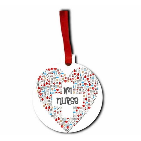 Number 1 Christmas Number 1 Nurse Flat Round Shaped Hardboard Hanging Christmas Holiday Tree Ornament Made in the U.S.A. ()
