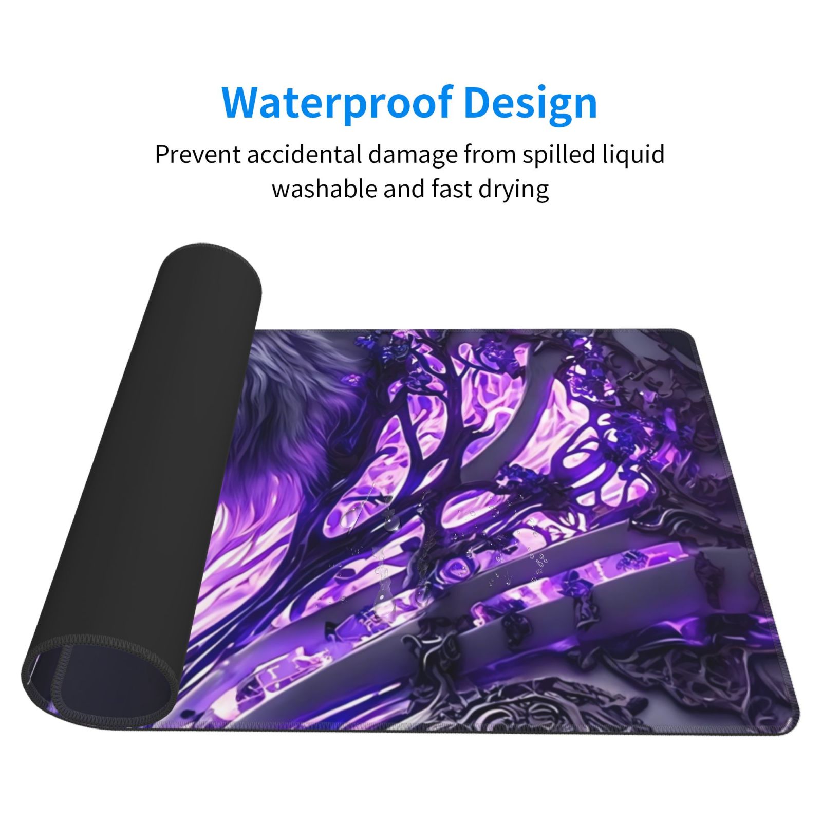 Xecao Purple Pattern White Tiger for Waterproof Mouse Pad - Extended Contour Mouse Mat, Large Gaming Mousepad Laptop Keyboard Mat with Non-Slip Rubber Base