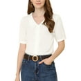 thumbnail image 5 of INSPIRE CHIC Women's Work Office Top Button Up Ruffled Flat Collar Short Sleeve Shirt, 5 of 6