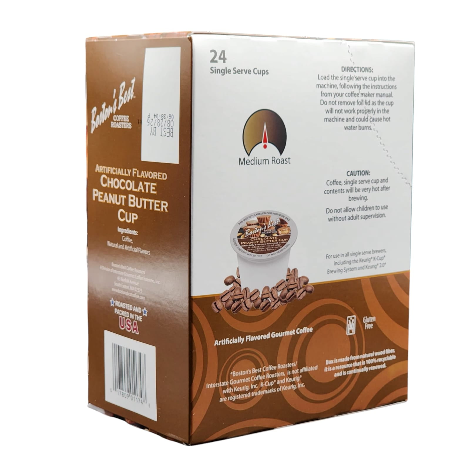Boston's Best Chocolate Peanut Butter Flavored Coffee Pods Medium Roast 24 Ct