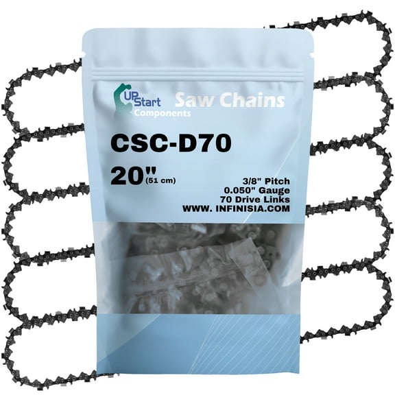 5-Pack 20" Full Chisel Chainsaw Chain D70 Replacement for McCulloch Pro Mac 55 Chainsaws - (20 inch, 3/8" Pitch, 0.050" Gauge, 70 Drive Links)