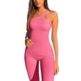 thumbnail image 4 of Women's One Shoulder Ribbed Jumpsuit Yoga Bodycon Jumpsuits Workout Sleeveless One Piece Sport Romper, 4 of 7