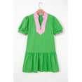thumbnail image 2 of Women's Bright Green Color Block Mini Dress – Casual Summer Style with Ruffle Hem and Puff Sleeves, XL, 2 of 10