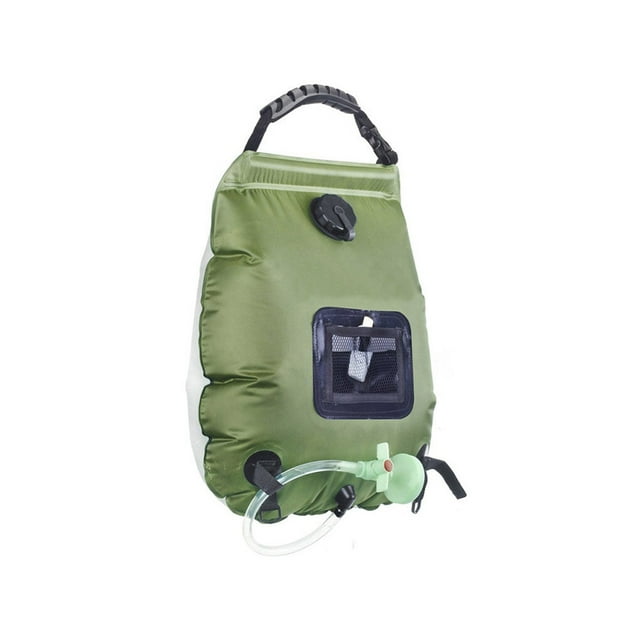 Transemion PVC Solar-powered Outdoor Shower Bag Replacement 20L Camping Mountaineering Water Storage Pouch Container with Temperature Gauge Green
