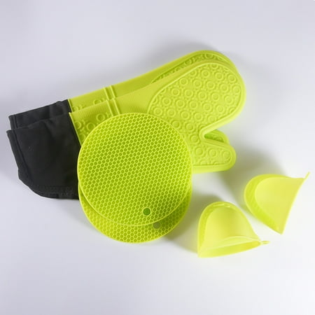 

6pcs Kitchen Silicone Oven Mittens Set Heat Resistant Anti-scalding Mini Oven Gloves with Hot Pads Pot Holders