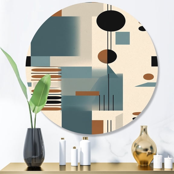 Designart "Geometric Tranquility Cream and Blue I" Minimalism Round Metal Art