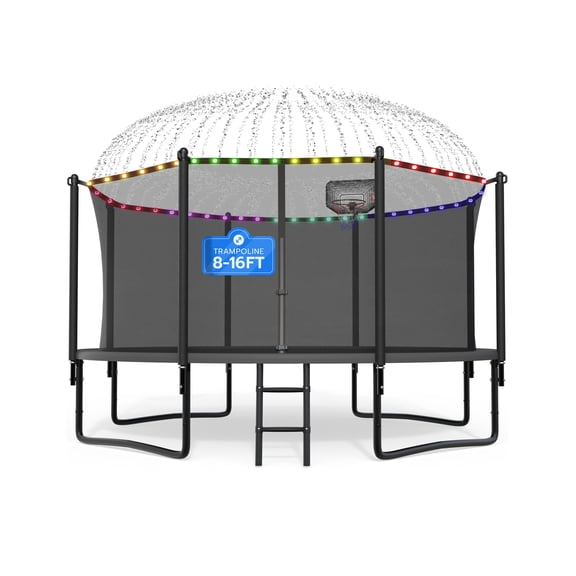 DeepRoar 12FT Trampolinefor Kids, Outdoor Trampolinewith Enclosure, Basketball Hoop, Lights and Sprinkler, 1200LBS Heavy Duty Trampoline for Outdoor, Backyard, Easy to Install & Last Long