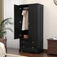 thumbnail image 7 of CBJCBJ 72" Wooden Armoire Wardrobe | Large Capacity Bedroom Clothing Storage Cabinets  With 2 Drawers and 2 Doors + Clothes Hanging Rod |   Bedroom Clothing Armoires Black, 7 of 7