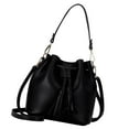 thumbnail image 2 of Sonducket Bolso tipo cubo de piel sintética con borlas y cordón, bandolera para mujer, bolso de hombro de Color sólido Bolsas de mensajero y de hombro Negro, 2 of 6
