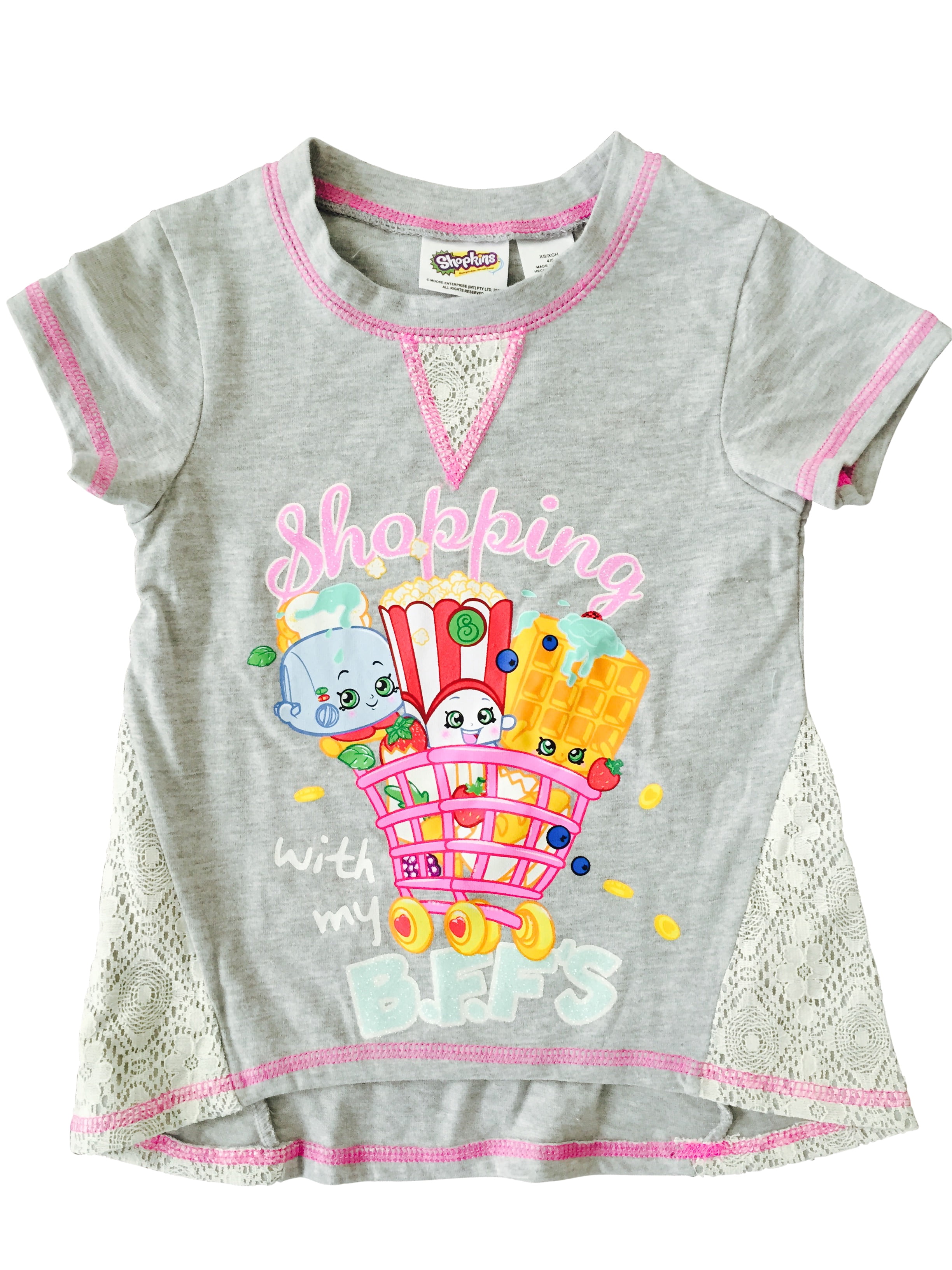 Shopkins Shopkins Big Girls' Tee Shirt with Lace Accent Gray