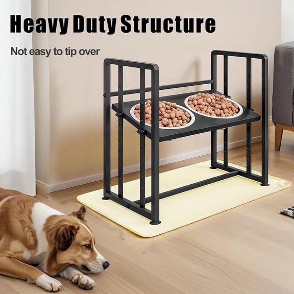 Elevated Dog Bowls 4 Height Adjustable Metal Pet Food Feeder Stand with 2 Stainless Steel Bowl Raised Dogs Feeding Station with Non-Slip Mats Black