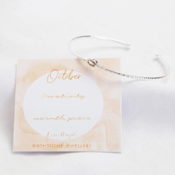 Womens Organic Style Birthstone Bangle Bracelet with Jewelry Box, October Birthdays, Gifts for Libras