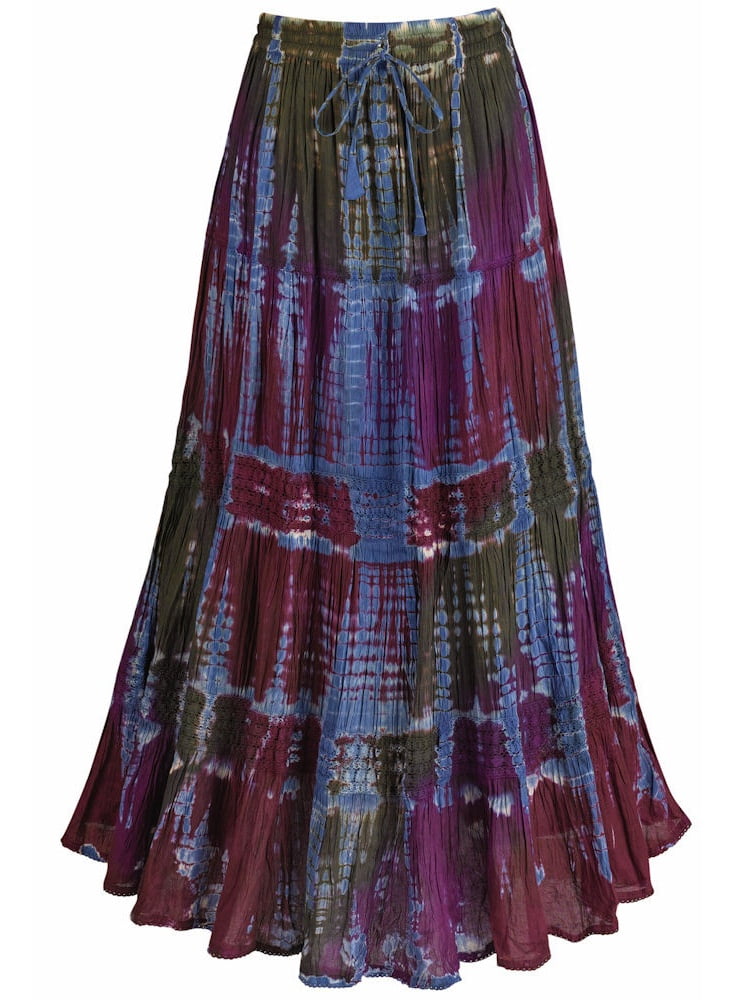 STITCHERS INDIA Women's Tie Dye Lacy Maxi Broom Skirt