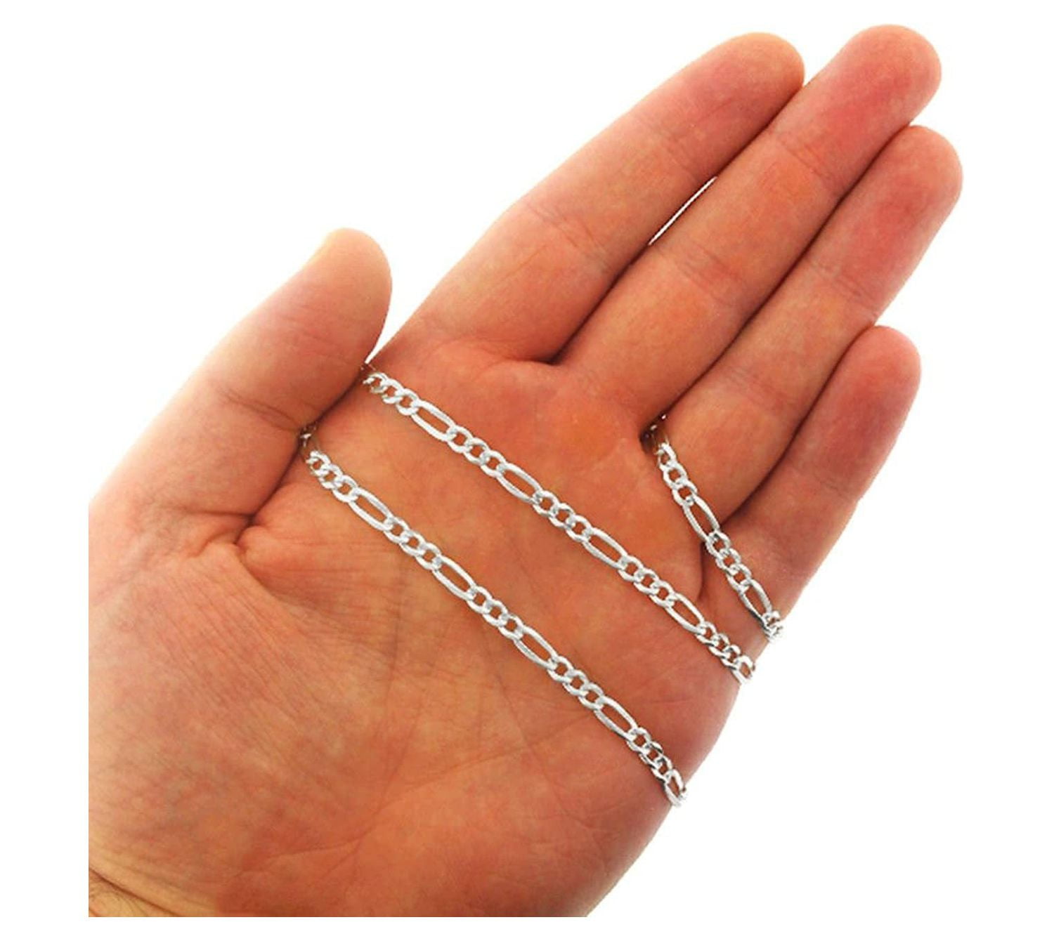 Solid Sterling Silver Figaro Link Diamond-Cut Pave .925 ITProLux Necklace Chains 3MM - 10.5MM, 16" - 30", Silver Chain for Men & Women, Made In Italy, Next Level Jewelry