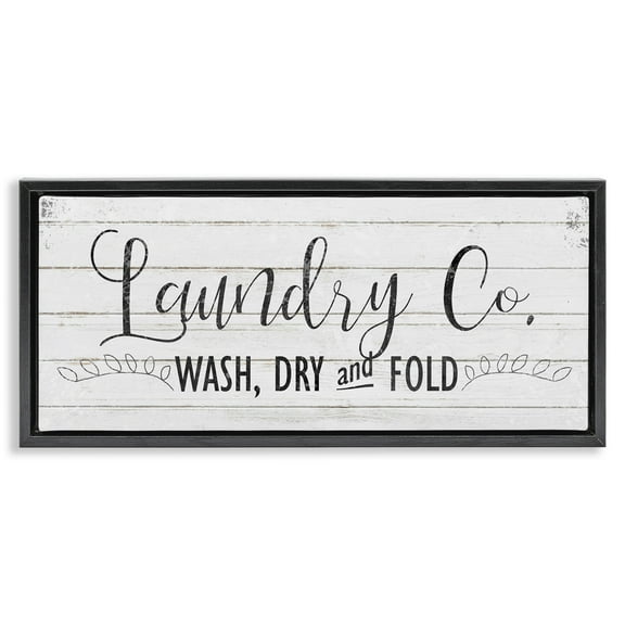 Stupell Industries Laundry Wash Dry & Fold Typography Painting Black Floater Framed Canvas Art Print Wall Art, 25 x 11