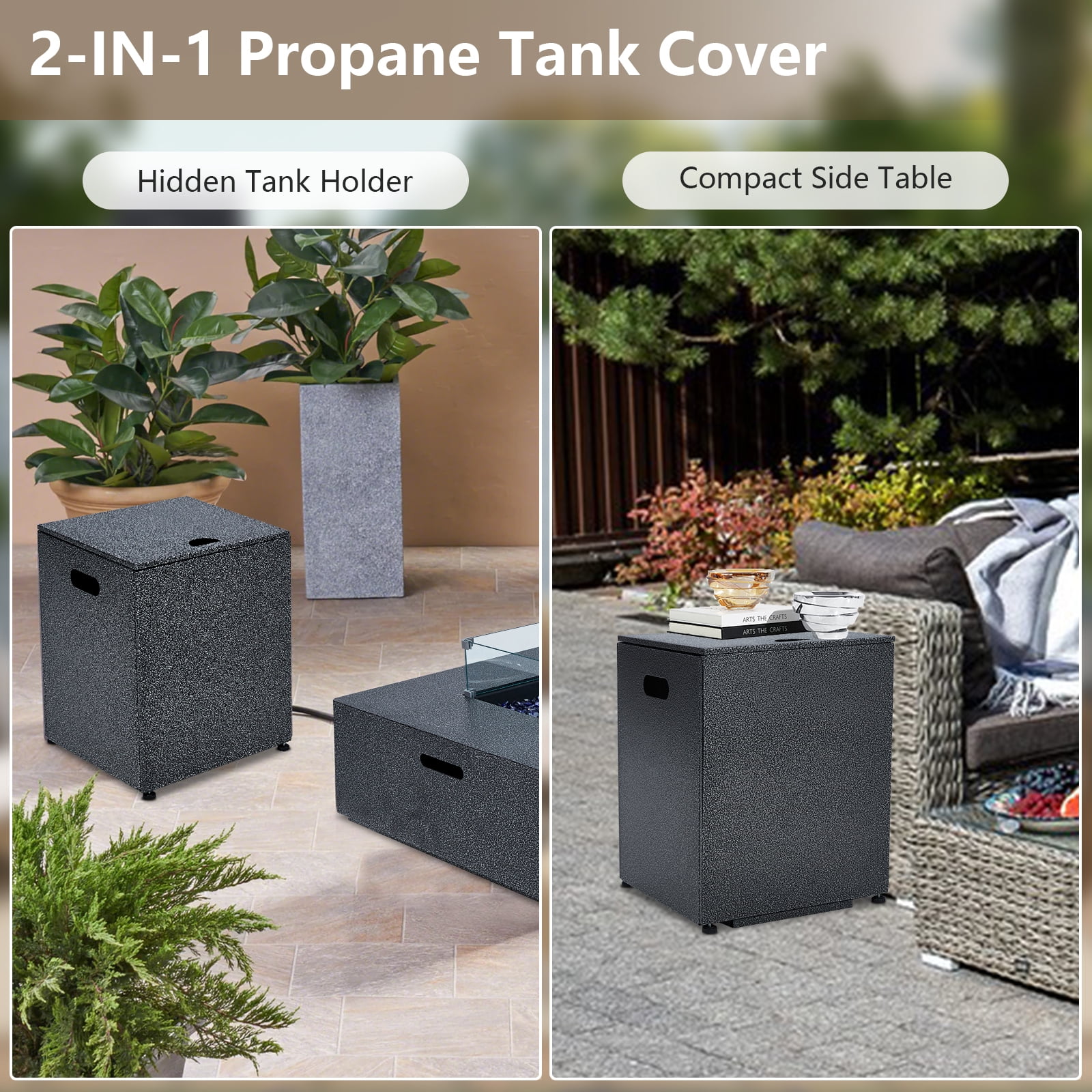 Towallmark 36 Inch 50,000 BTU Propane Fire Pit Table, Outdoor Gas Fire Pit with Wind Guard & Removable Lid, Steel Frame with Rain Cover for Patio, Deck, Garden, Silver