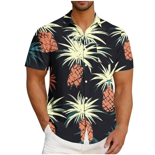 Styesk T-Shirts pour Homme Mode Décontractée Imprimé Poche Bouton Manches Courtes Col Rabattu Blouse Chemise
