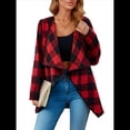 thumbnail image 2 of Chaqueta de Solapa A Cuadros con Abertura Frontal para Mujer, Camisas de Larga para Mujer, Chaquetas Ligeras Informales para Otoño. Rojo L, 2 of 9
