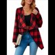 thumbnail image 2 of Chaqueta de Solapa A Cuadros con Abertura Frontal para Mujer, Camisas de Larga para Mujer, Chaquetas Ligeras Informales para Otoño. Rojo L, 2 of 9