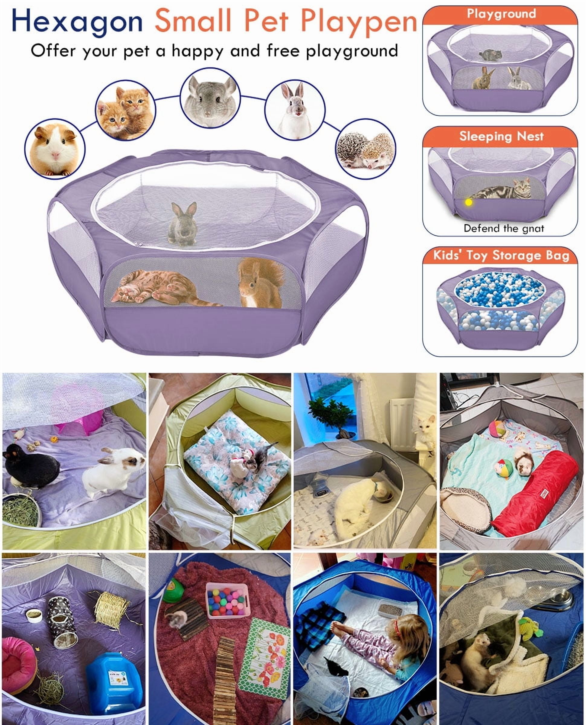 Pawaboo Small Animals Playpen, Breathable & Waterproof Small Pet Cage Tent with Zippered Cover, Portable Outdoor Yard Fence for Kitten/Puppy/Guinea Pig/Rabbits/Hamster/Chinchillas, Purple