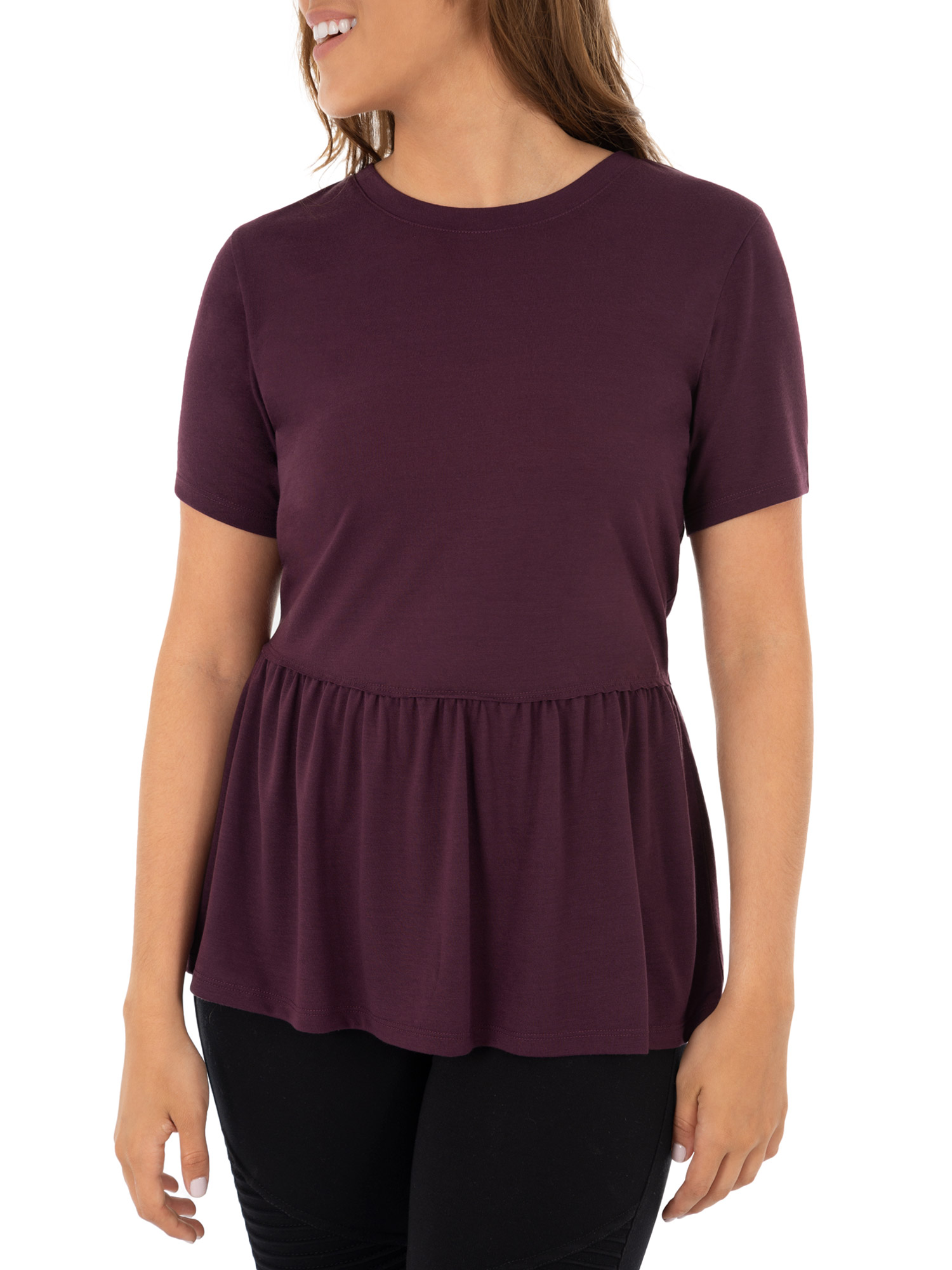 Wright's Womens Short Sleeve Peplum Waist Top