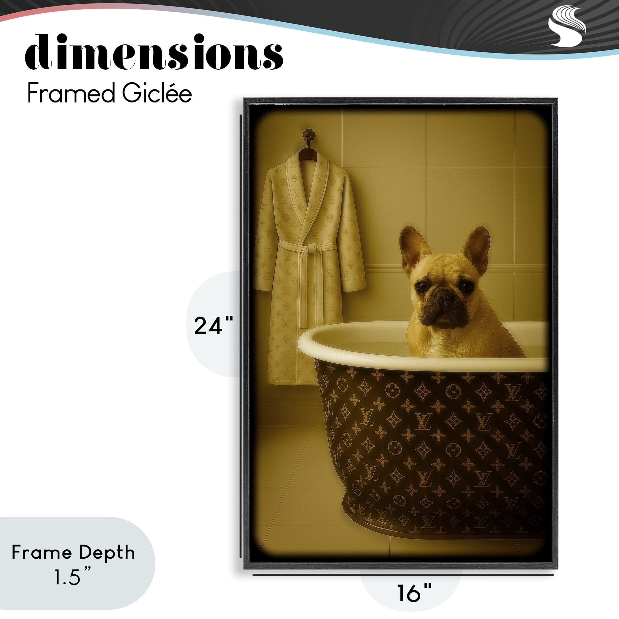 Stupell Industries Couture French Bulldog in Luxury Tub Black Framed Giclee Art, design by Grotto Studios